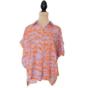 BUCKETLIST Purple and Orange Splotched collard Button Up Blouse Sz S